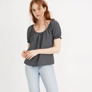 MADEWELL Texture & Thread Peasant Shirt in Stripe Short Fitted Sleeve Top